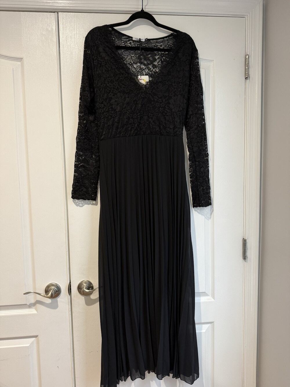 NWT Talia Benson Maxi Dress Sheer Lace Top Pleated Bottom XL Italy Whimsygoth